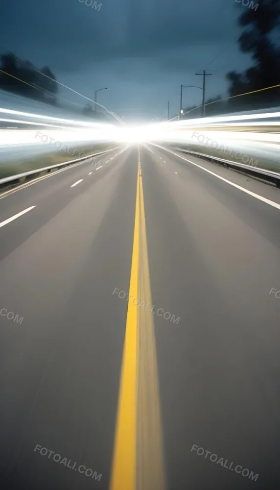 35mm Film Photography A Blurred Image Of A Road With Yellow Center Lines Indicating High Speed Motion High Detail 10 2922