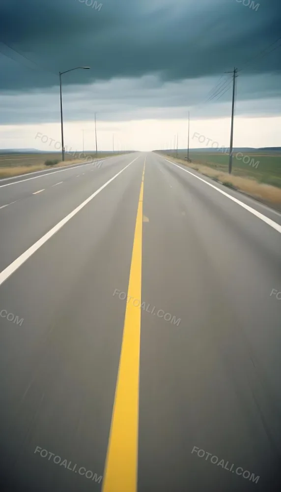 35mm Film Photography A Blurred Image Of A Road With Yellow Center Lines Indicating High Speed Motion High Detail 12 368d