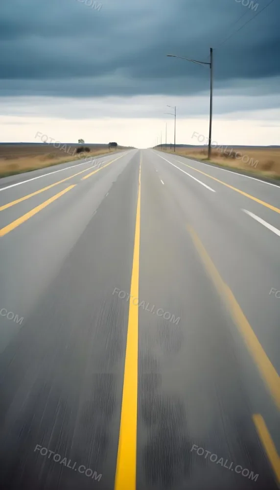 35mm Film Photography A Blurred Image Of A Road With Yellow Center Lines Indicating High Speed Motion High Detail 13 1c74