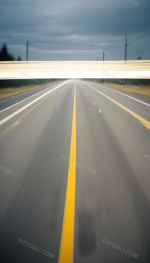 35mm Film Photography A Blurred Image Of A Road With Yellow Center Lines Indicating High Speed Motion High Detail 7 41c6