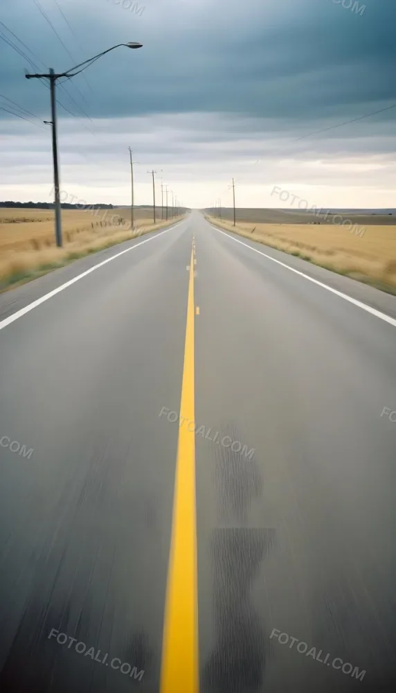 35mm Film Photography A Blurred Image Of A Road With Yellow Center Lines Indicating High Speed Motion High Detail 9 72b9