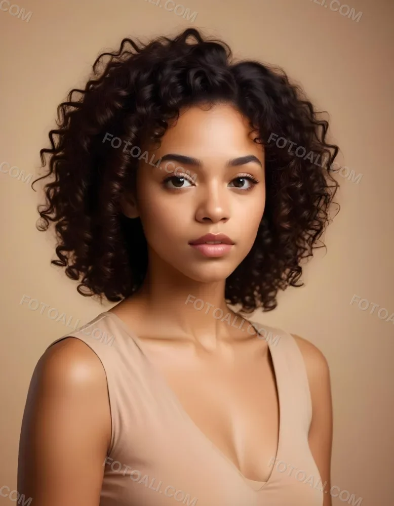 35mm Film Photography A Young African American Woman With Curly Dark Hair Full Lips And A Neutral Facial Expression High Detail 8 27eb