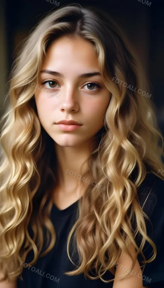 35mm Film Photography Young Woman Approximately 20 Years Old With Light Brown Skin And Long Wavy Light Brown Hair With Blonde Highlights She Has A Neutral Expression And Is Wearing A Black Top The Background Is Soft 19 30e9
