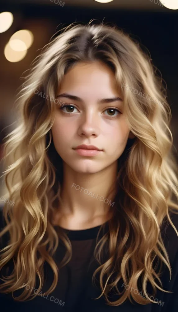35mm Film Photography Young Woman Approximately 20 Years Old With Light Brown Skin And Long Wavy Light Brown Hair With Blonde Highlights She Has A Neutral Expression And Is Wearing A Black Top The Background Is Soft 23 1824