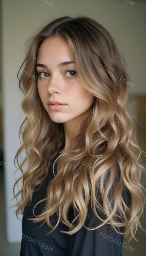 35mm Film Photography Young Woman Approximately 20 Years Old With Light Brown Skin And Long Wavy Light Brown Hair With Blonde Highlights She Has A Neutral Expression And Is Wearing A Black Top The Background Is Soft 4 B5f3