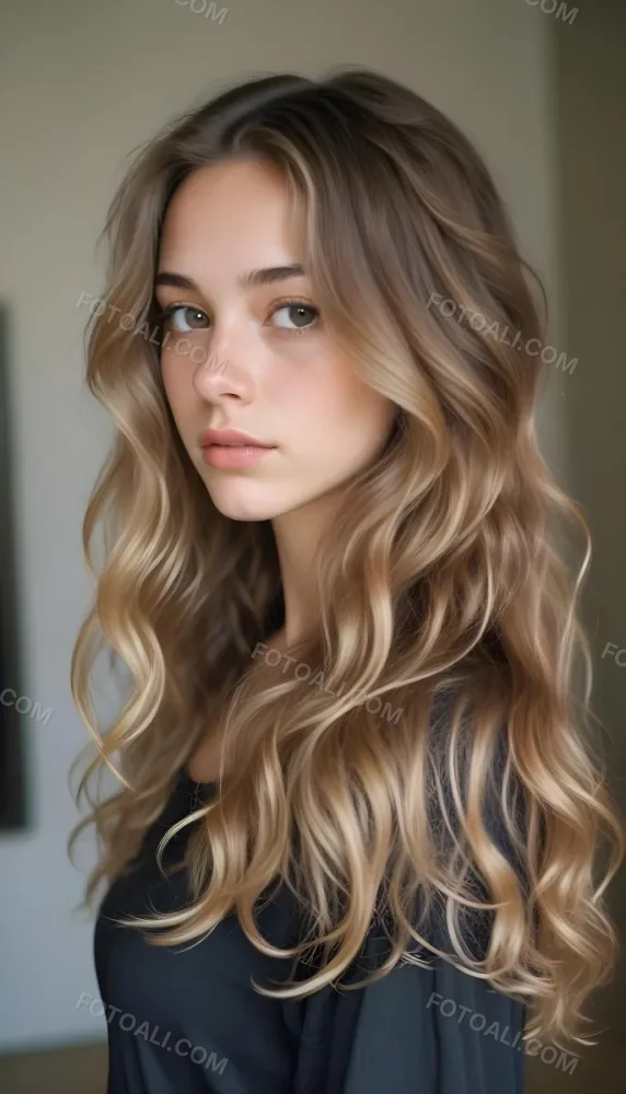 35mm Film Photography Young Woman Approximately 20 Years Old With Light Brown Skin And Long Wavy Light Brown Hair With Blonde Highlights She Has A Neutral Expression And Is Wearing A Black Top The Background Is Soft 6 3f94
