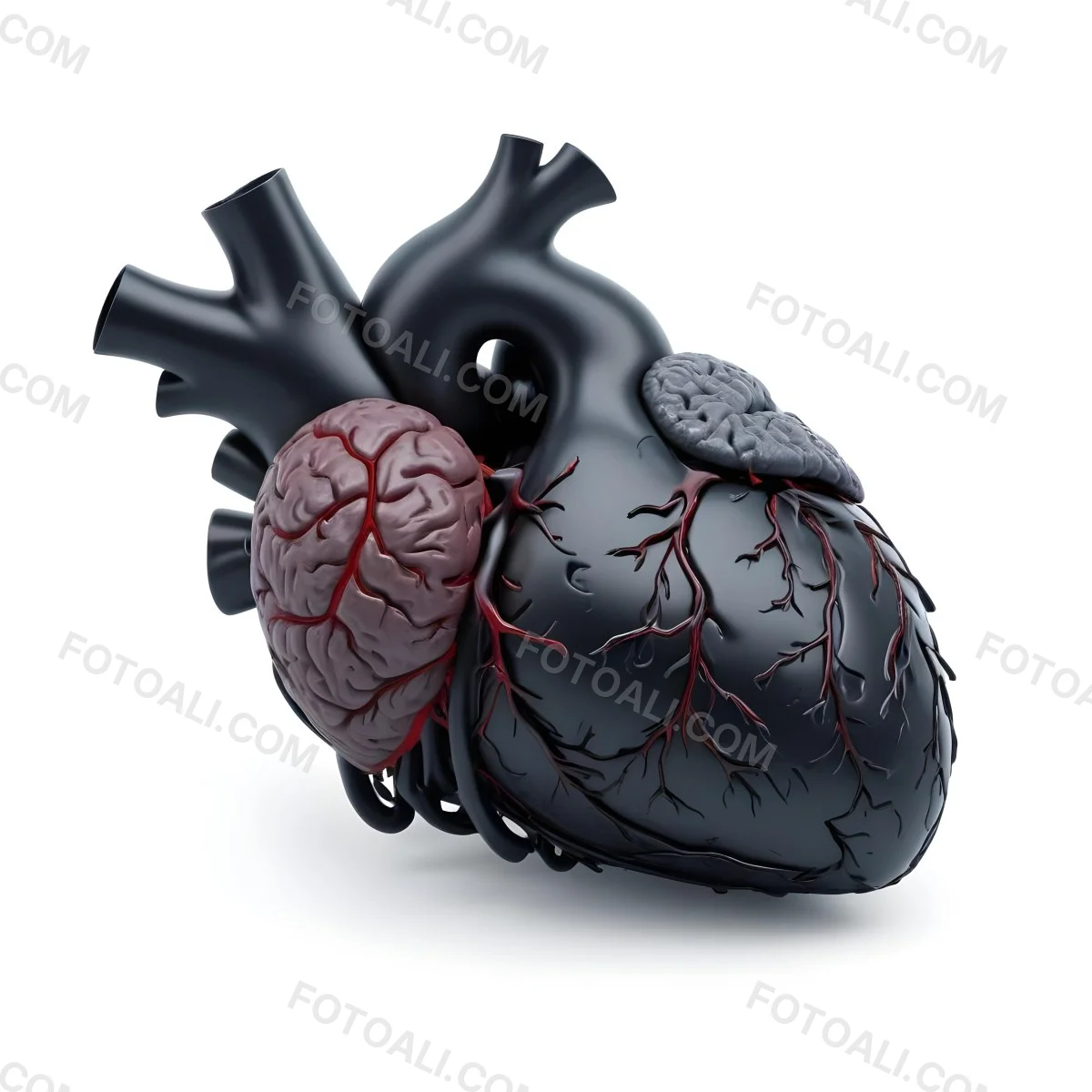 3d Model A Black Anatomical Heart With Brain Texture On A White Background Detailed Intricate Realistic Dramatic Lighting High Resolution Studio Shot Figure Octane Render Volumetric Highly Detailed Videogame Aest 1 C84f