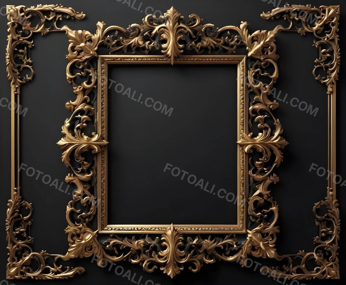 3d Model A Black And Gold Ornate Frame With Ornate Corners A Classic Design And A Black Background Figure Octane Render Volumetric Highly Detailed Videogame Aesthetic 9 9af6