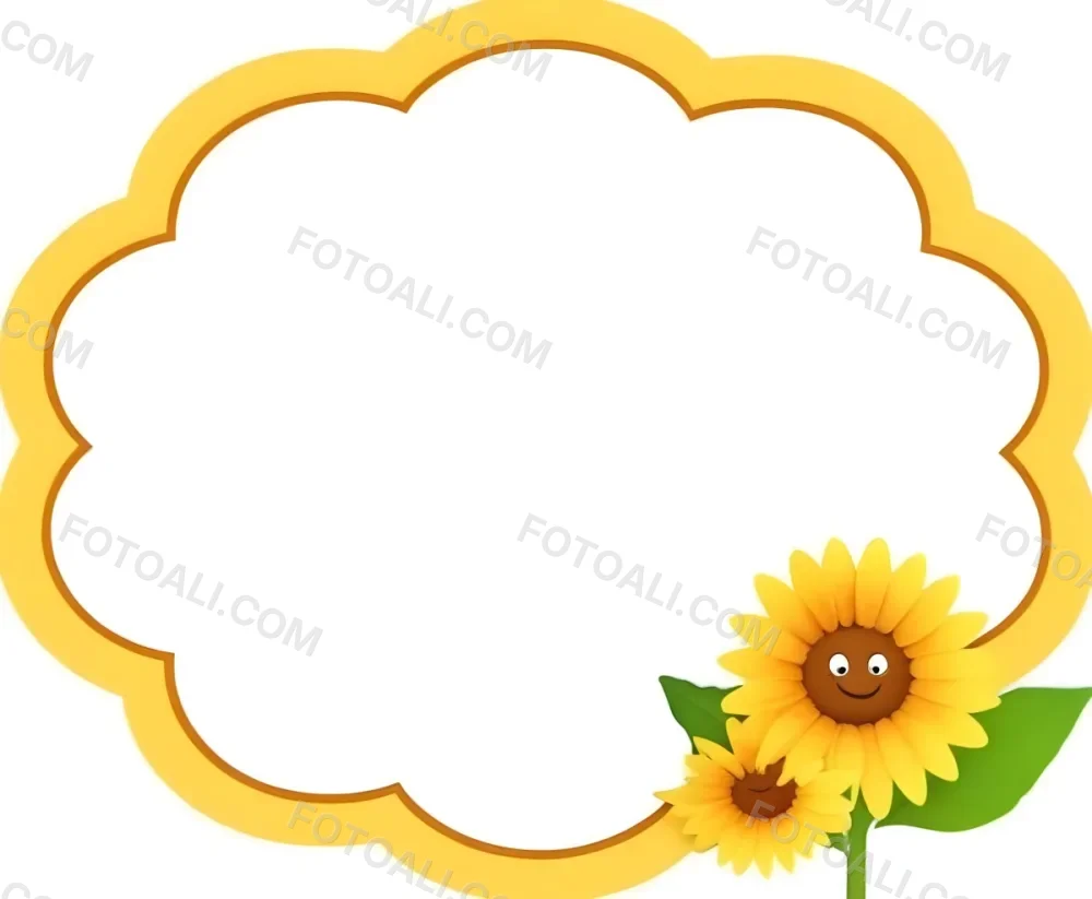 3d Model A Blank Cloud Shaped Frame With A Yellow Outline Featuring Two Cheerful Sunflowers With Smiling Faces And Green Leaves At The Bottom Right Corner The Background Is White Figure Octane Render Volumetric Hi 10 Df29