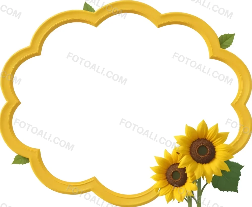 3d Model A Blank Cloud Shaped Frame With A Yellow Outline Featuring Two Cheerful Sunflowers With Smiling Faces And Green Leaves At The Bottom Right Corner The Background Is White Figure Octane Render Volumetric Hi 3 7f29