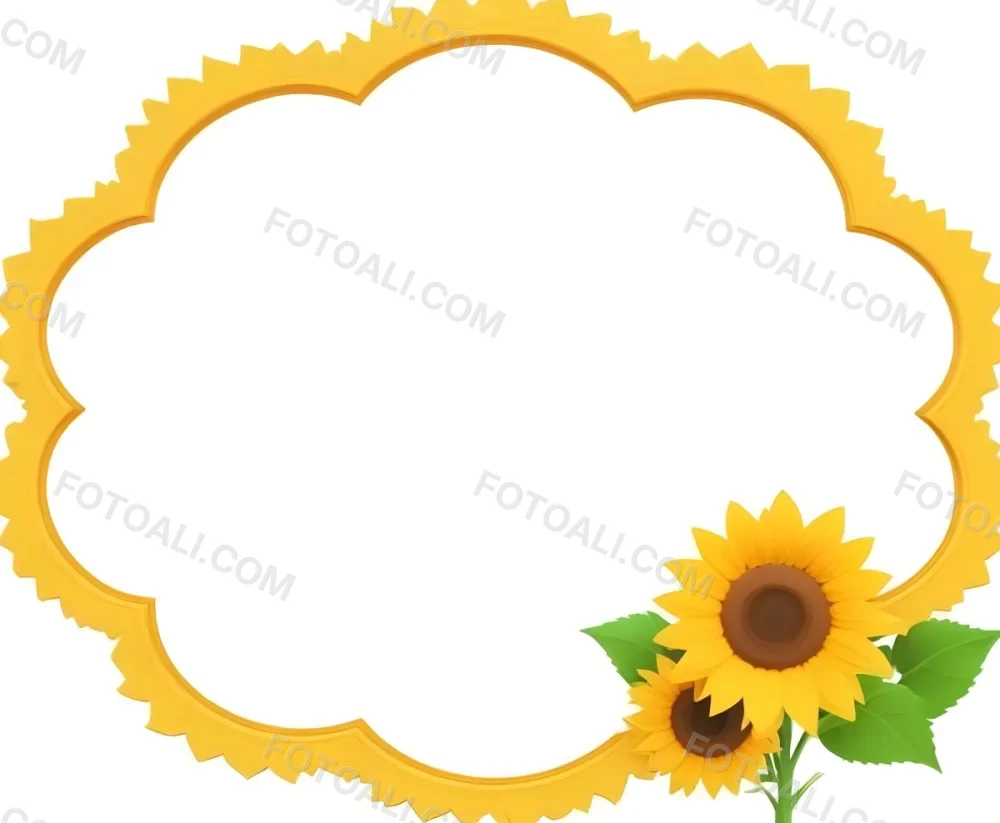 3d Model A Blank Cloud Shaped Frame With A Yellow Outline Featuring Two Cheerful Sunflowers With Smiling Faces And Green Leaves At The Bottom Right Corner The Background Is White Figure Octane Render Volumetric Hi 33 522c
