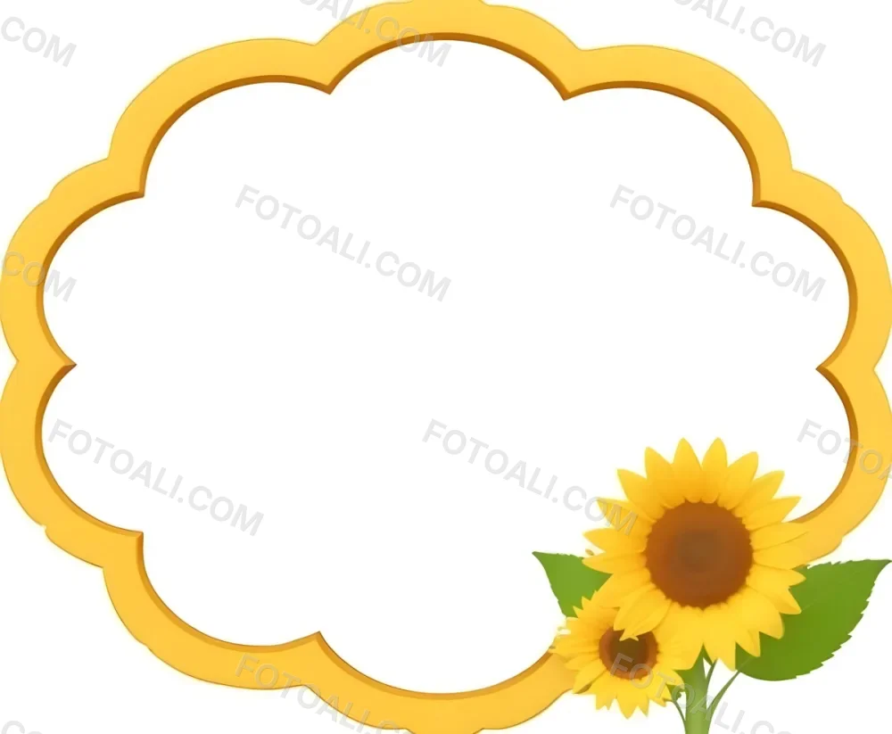 3d Model A Blank Cloud Shaped Frame With A Yellow Outline Featuring Two Cheerful Sunflowers With Smiling Faces And Green Leaves At The Bottom Right Corner The Background Is White Figure Octane Render Volumetric Hi 35 3e74