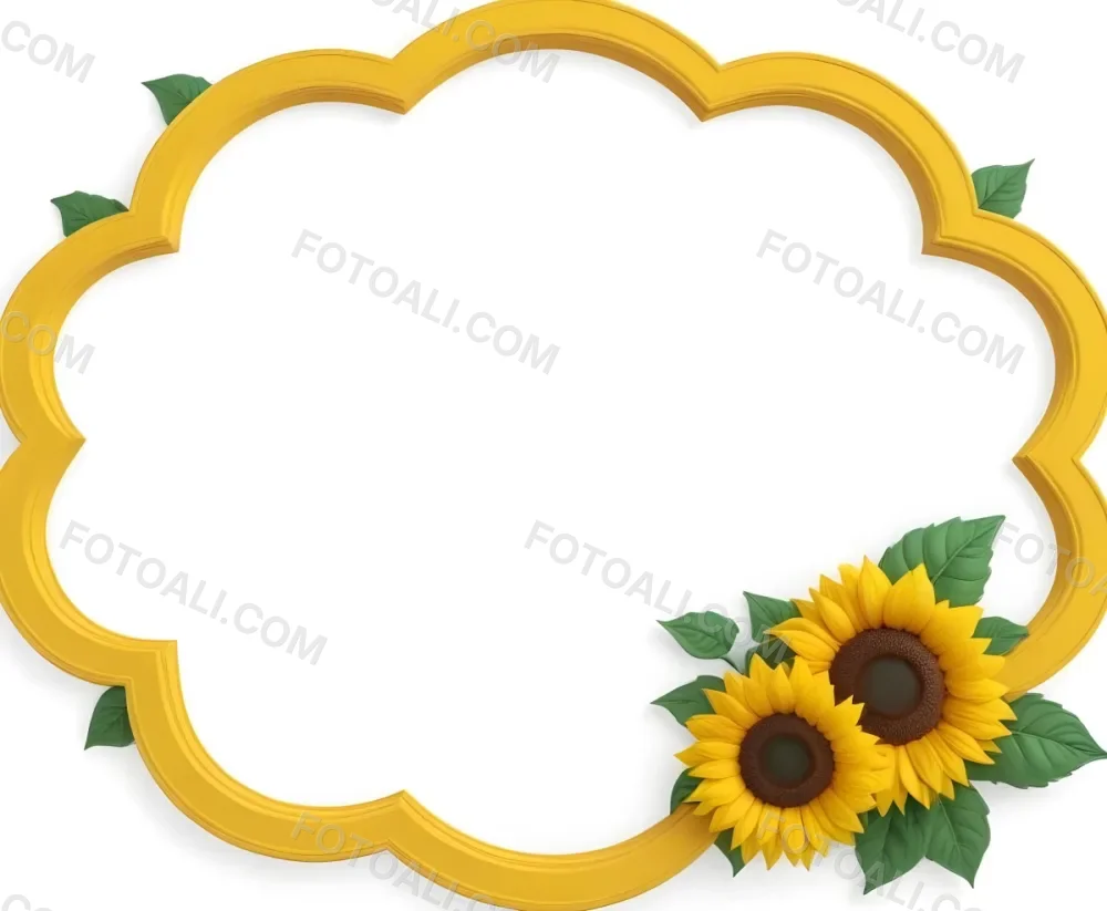 3d Model A Blank Cloud Shaped Frame With A Yellow Outline Featuring Two Cheerful Sunflowers With Smiling Faces And Green Leaves At The Bottom Right Corner The Background Is White Figure Octane Render Volumetric Hi 5 5f4c