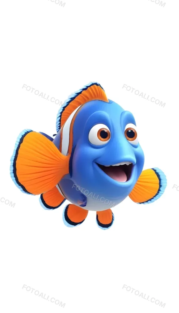 3d Model A Blue And Orange Clownfish With Big Blue Eyes And A Happy Expression Isolated On A White Background Figure Octane Render Volumetric Highly Detailed Videogame Aesthetic 40 04a0