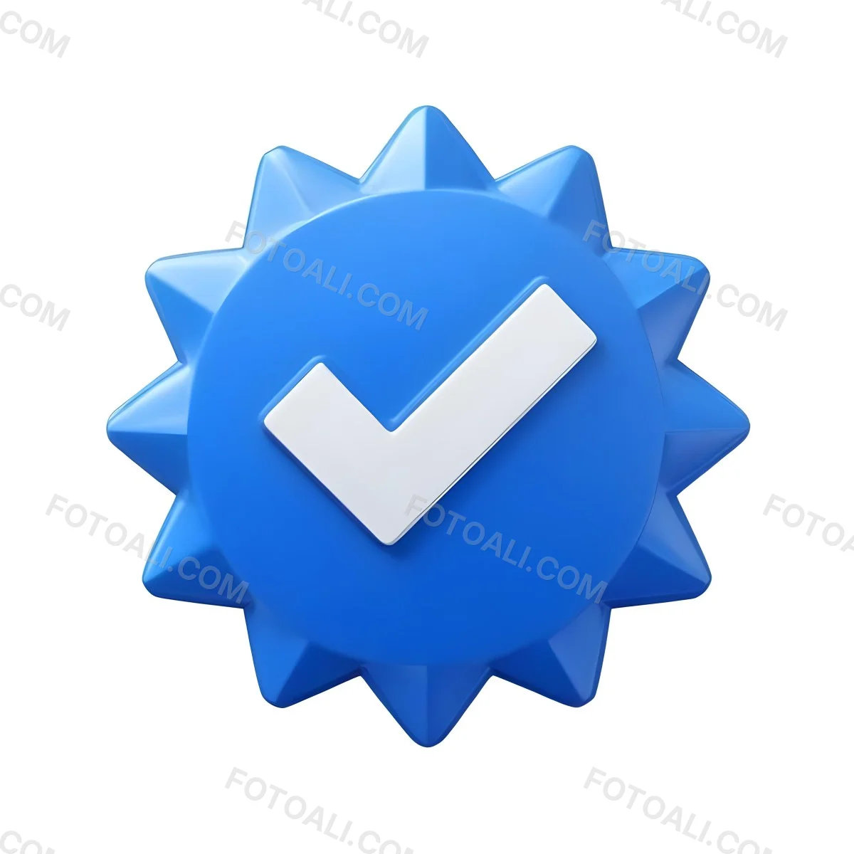 3d Model A Blue Badge With A Starburst Shape And A White Checkmark In The Center The Badge Has A Glossy Finish And A Slight Shadow Giving It A Three Dimensional Appearance Surrounded By A Red Border And Featuring A Ma 12 438f