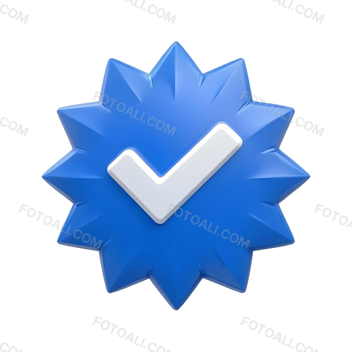 3d Model A Blue Badge With A Starburst Shape And A White Checkmark In The Center The Badge Has A Glossy Finish And A Slight Shadow Giving It A Three Dimensional Appearance Surrounded By A Red Border And Featuring A Ma 16 A780