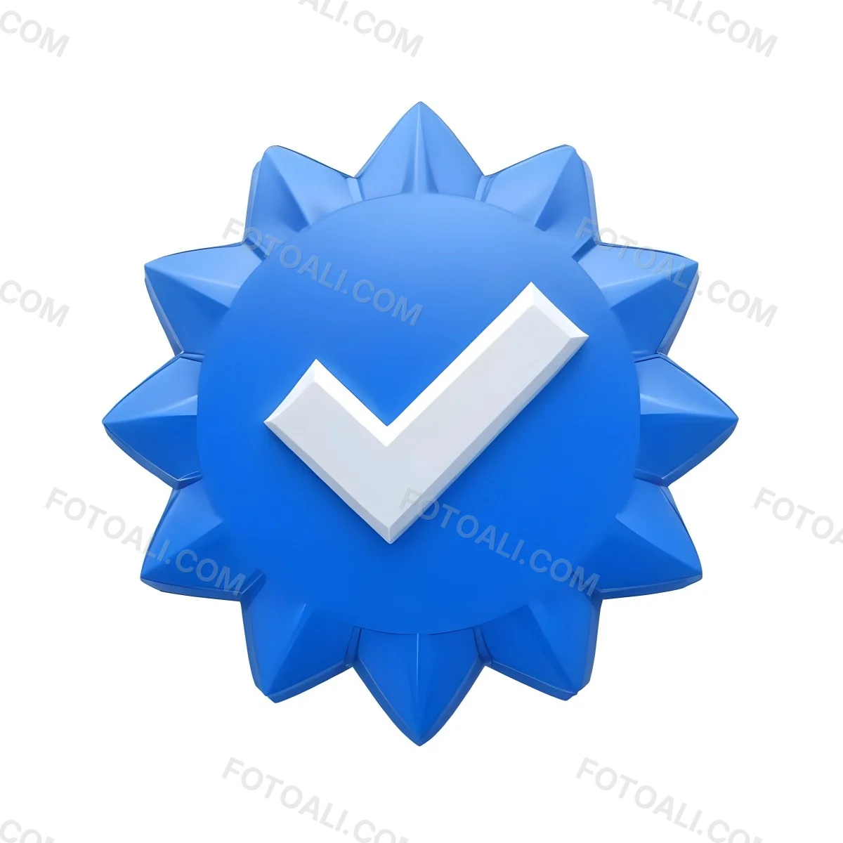 3d Model A Blue Badge With A Starburst Shape And A White Checkmark In The Center The Badge Has A Glossy Finish And A Slight Shadow Giving It A Three Dimensional Appearance Surrounded By A Red Border And Featuring A Ma 17 Df47