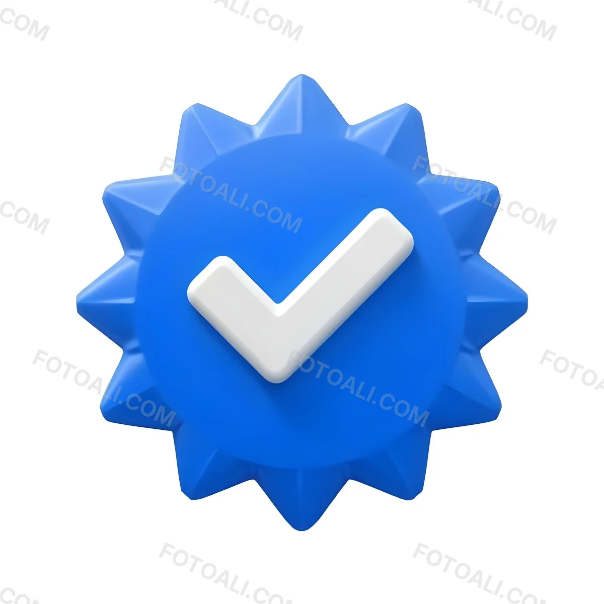 3d Model A Blue Badge With A Starburst Shape And A White Checkmark In The Center The Badge Has A Glossy Finish And A Slight Shadow Giving It A Three Dimensional Appearance Surrounded By A Red Border And Featuring A Ma 8 Faa9