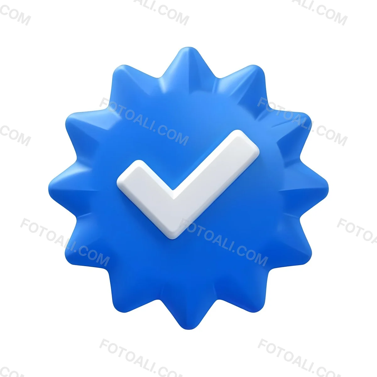 3d Model A Blue Badge With A Starburst Shape And A White Checkmark In The Center The Badge Has A Glossy Finish And A Slight Shadow Giving It A Three Dimensional Appearance Surrounded By A Red Border And Featuring A Ma 9 776c