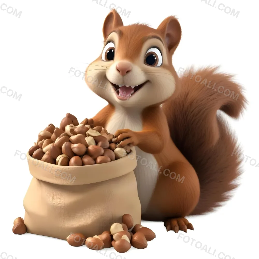 3d Model A Brown Squirrel With A Big Tail And Big Teeth Holding A Bag Full Of Nuts Isolated On White Background Figure Octane Render Volumetric Highly Detailed Videogame Aesthetic 26 2ff2