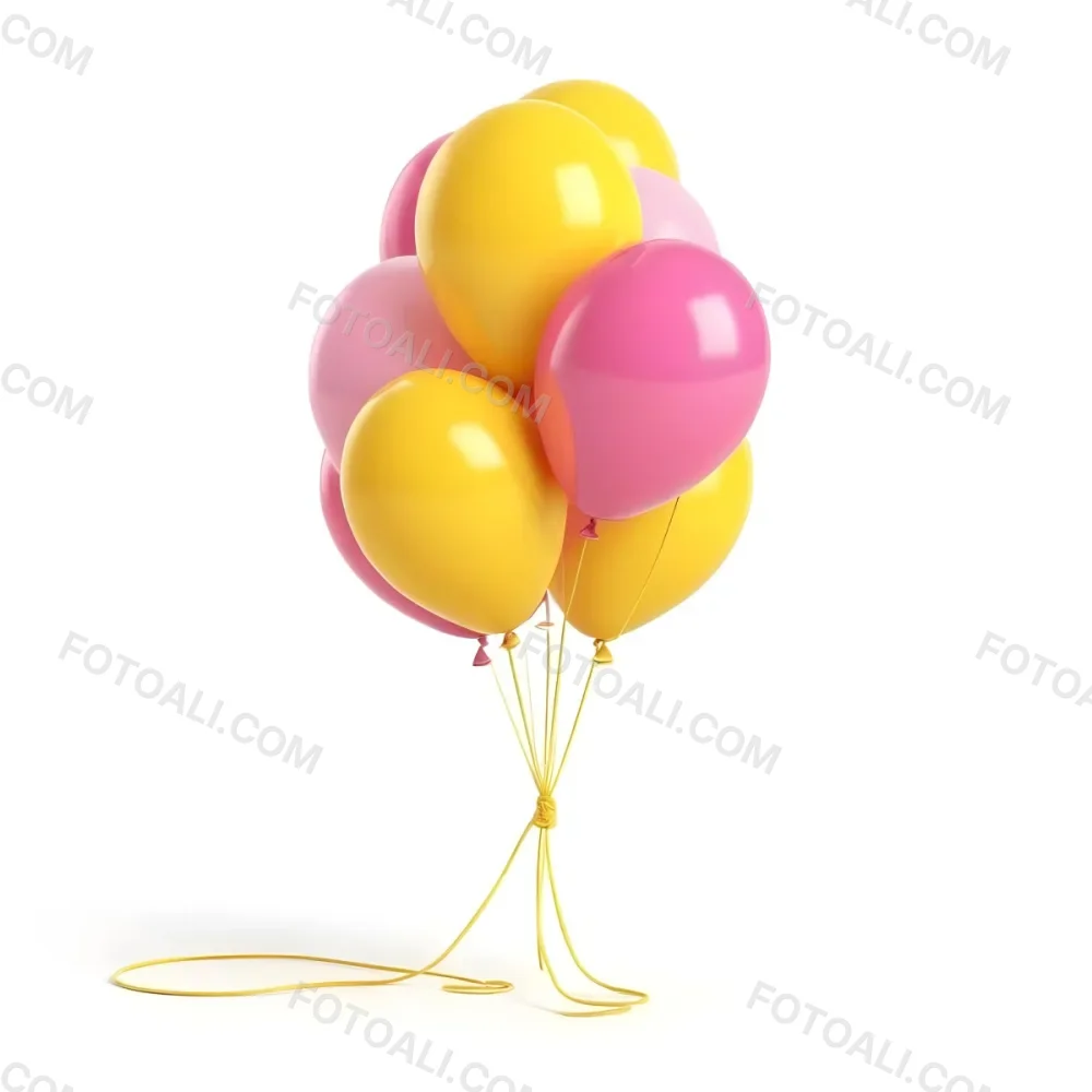 3d Model A Bunch Of Yellow And Pink Balloons Tied Together With Yellow Strings Isolated On A Yellow Background Minimalist Clean Bright Figure Octane Render Volumetric Highly Detailed Videogame Aesthetic 10 D82b