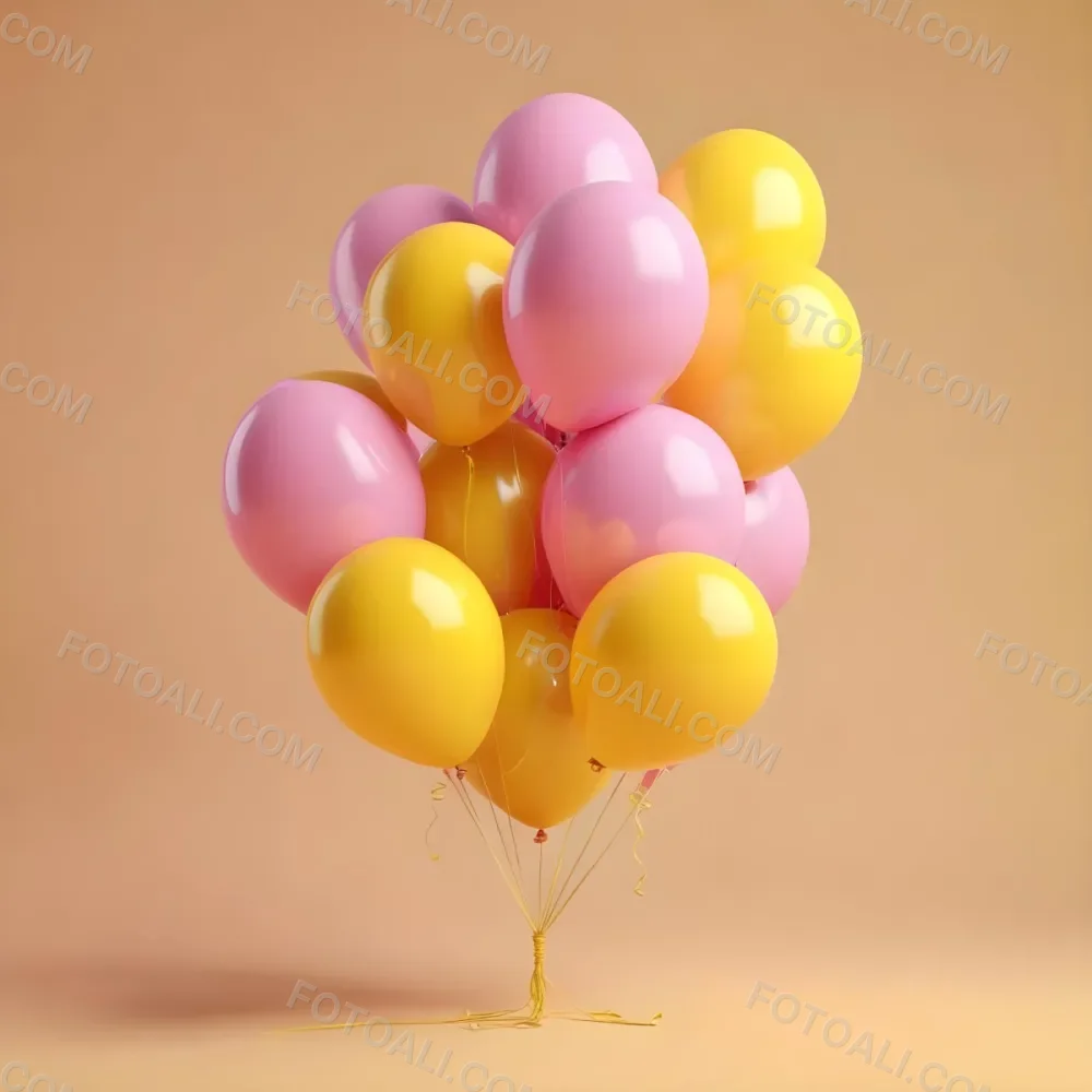 3d Model A Bunch Of Yellow And Pink Balloons Tied Together With Yellow Strings Isolated On A Yellow Background Minimalist Clean Bright Figure Octane Render Volumetric Highly Detailed Videogame Aesthetic 17 1c6a