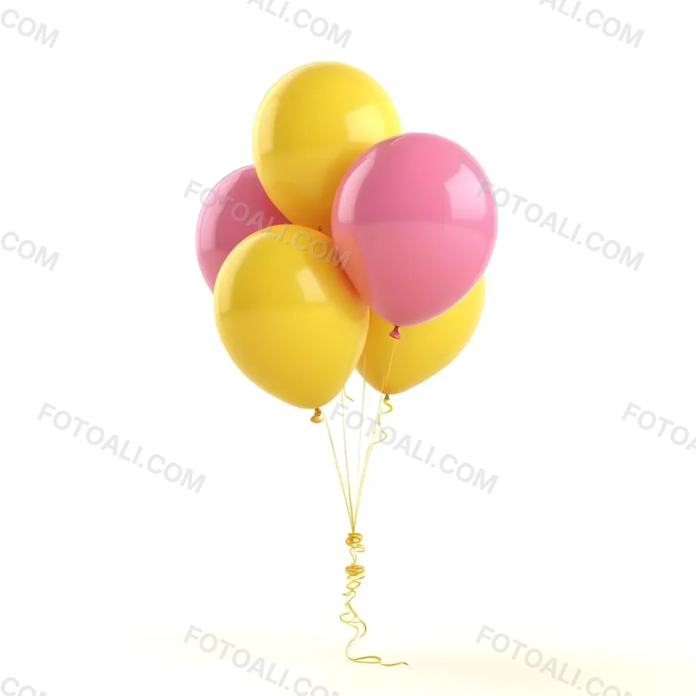 3d Model A Bunch Of Yellow And Pink Balloons Tied Together With Yellow Strings Isolated On A Yellow Background Minimalist Clean Bright Figure Octane Render Volumetric Highly Detailed Videogame Aesthetic 30 2b56