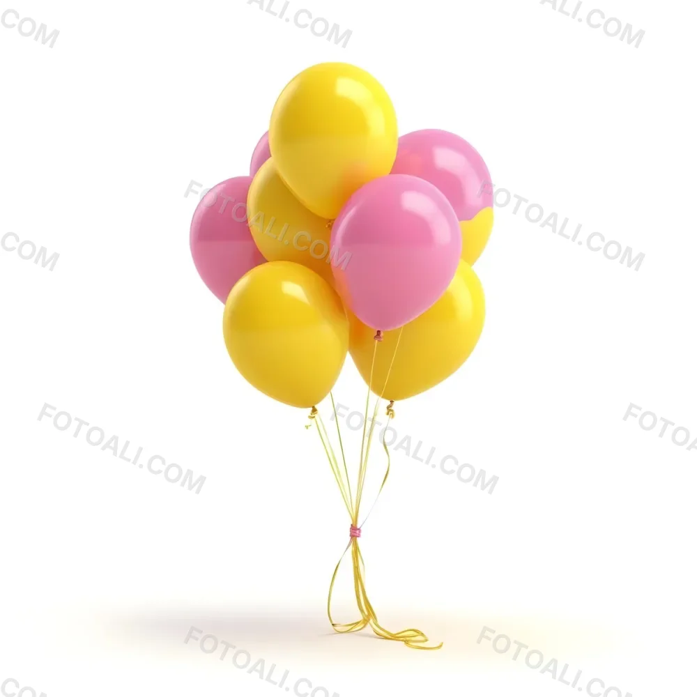 3d Model A Bunch Of Yellow And Pink Balloons Tied Together With Yellow Strings Isolated On A Yellow Background Minimalist Clean Bright Figure Octane Render Volumetric Highly Detailed Videogame Aesthetic 4 Fedb