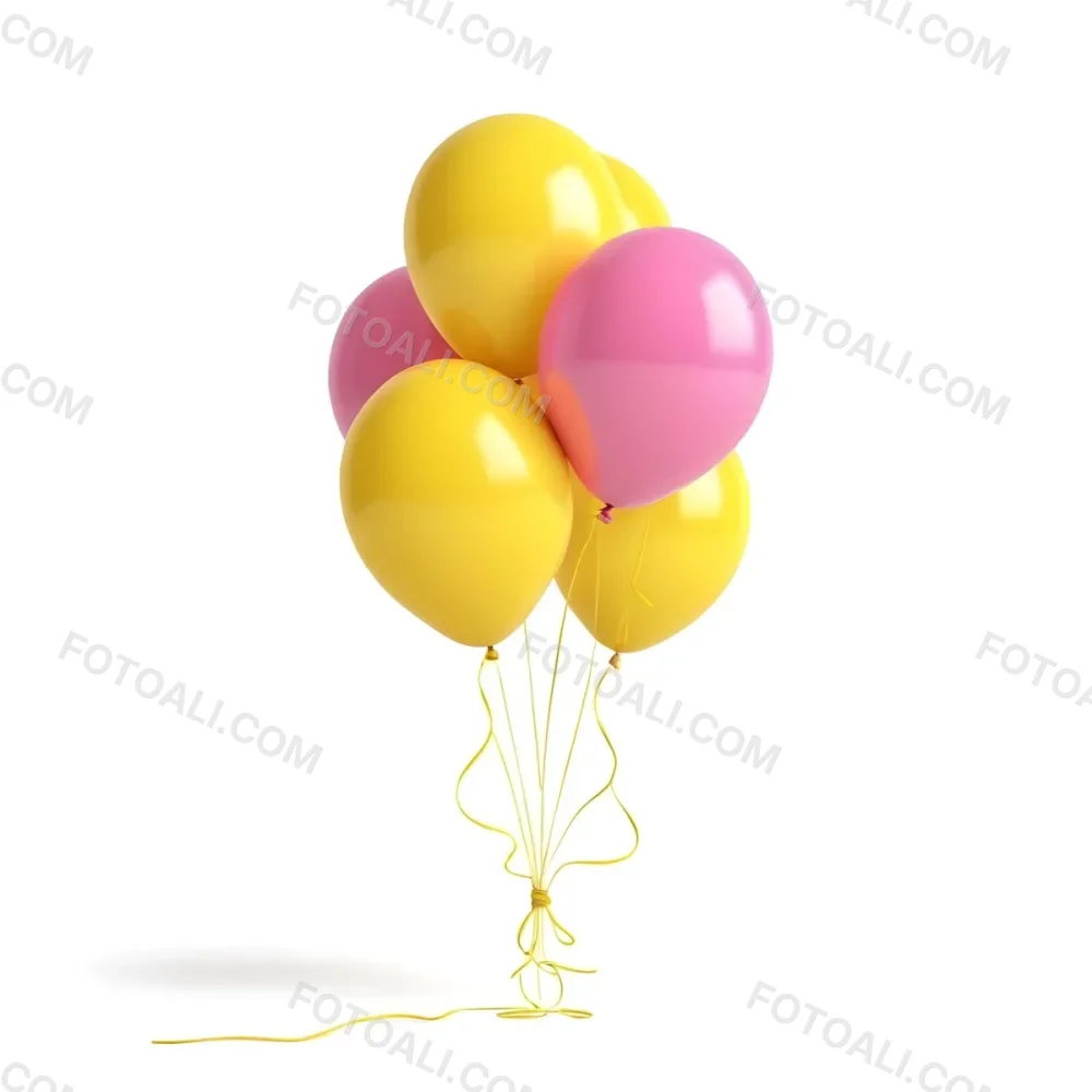 3d Model A Bunch Of Yellow And Pink Balloons Tied Together With Yellow Strings Isolated On A Yellow Background Minimalist Clean Bright Figure Octane Render Volumetric Highly Detailed Videogame Aesthetic 7 A08e