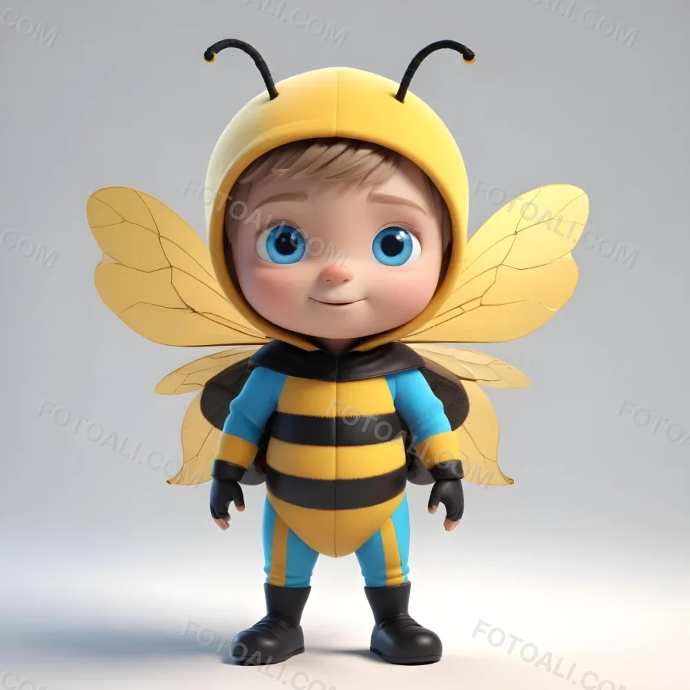 3d Model A Caucasian Boy 5 Years Old With Blue Eyes And A Bee Costume With Blue Wings In A White Background Figure Octane Render Volumetric Highly Detailed Videogame Aesthetic 1 D44b