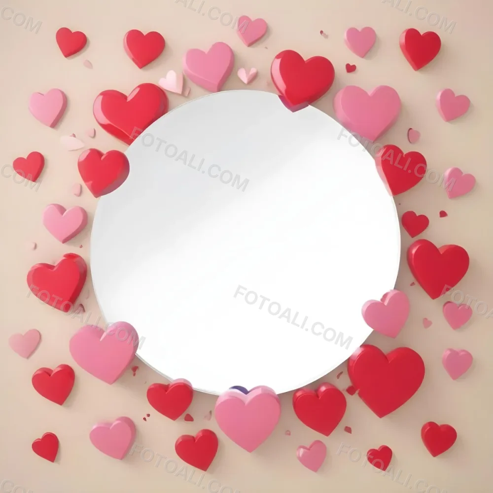 3d Model A Circular Blank Mirror Surrounded By Various Hearts In Shades Of Red And Pink Scattered Around The Mirror On A Light Beige Background Figure Octane Render Volumetric Highly Detailed Videogame Aesthetic 1 19e8