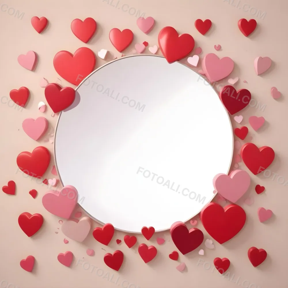 3d Model A Circular Blank Mirror Surrounded By Various Hearts In Shades Of Red And Pink Scattered Around The Mirror On A Light Beige Background Figure Octane Render Volumetric Highly Detailed Videogame Aesthetic 23 1dd6