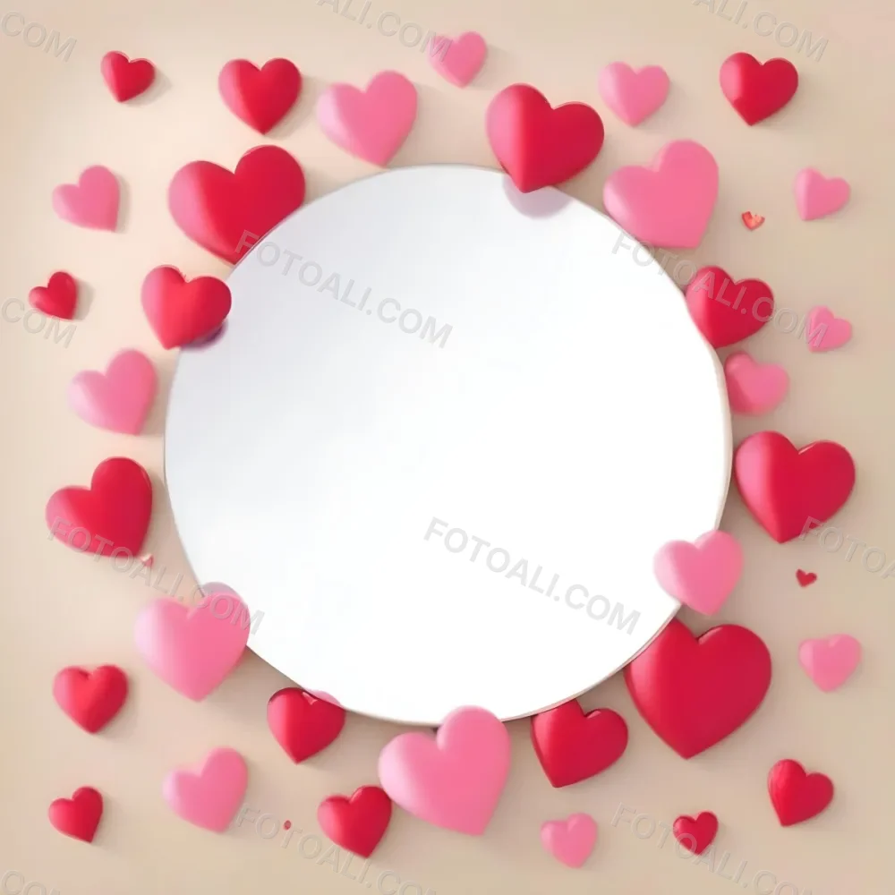 3d Model A Circular Blank Mirror Surrounded By Various Hearts In Shades Of Red And Pink Scattered Around The Mirror On A Light Beige Background Figure Octane Render Volumetric Highly Detailed Videogame Aesthetic 5 1d2c