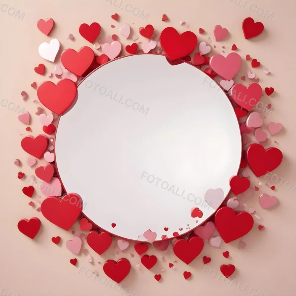 3d Model A Circular Blank Mirror Surrounded By Various Hearts In Shades Of Red And Pink Scattered Around The Mirror On A Light Beige Background Figure Octane Render Volumetric Highly Detailed Videogame Aesthetic 6 1058