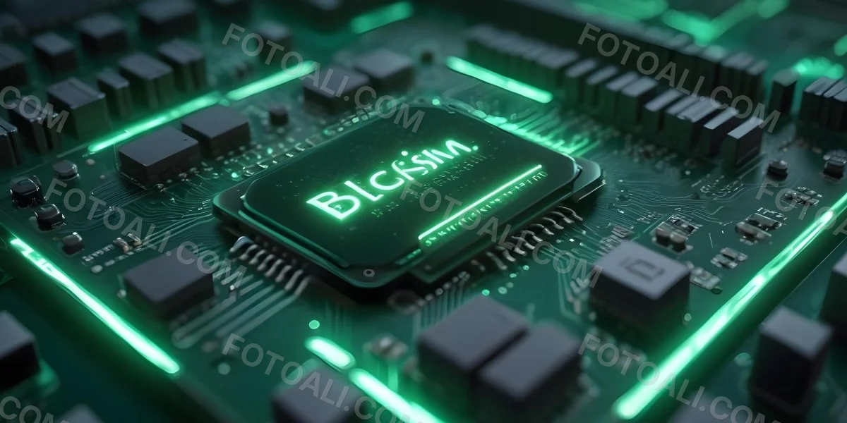 3d Model A Close Up Of A Green Computer Chip With The Word Bicism Written On It Circuit Board With Glowing Elements Bokeh Lights In The Background Figure Octane Render Volumetric Highly Detailed Videogame Aesthet 14 5f8e