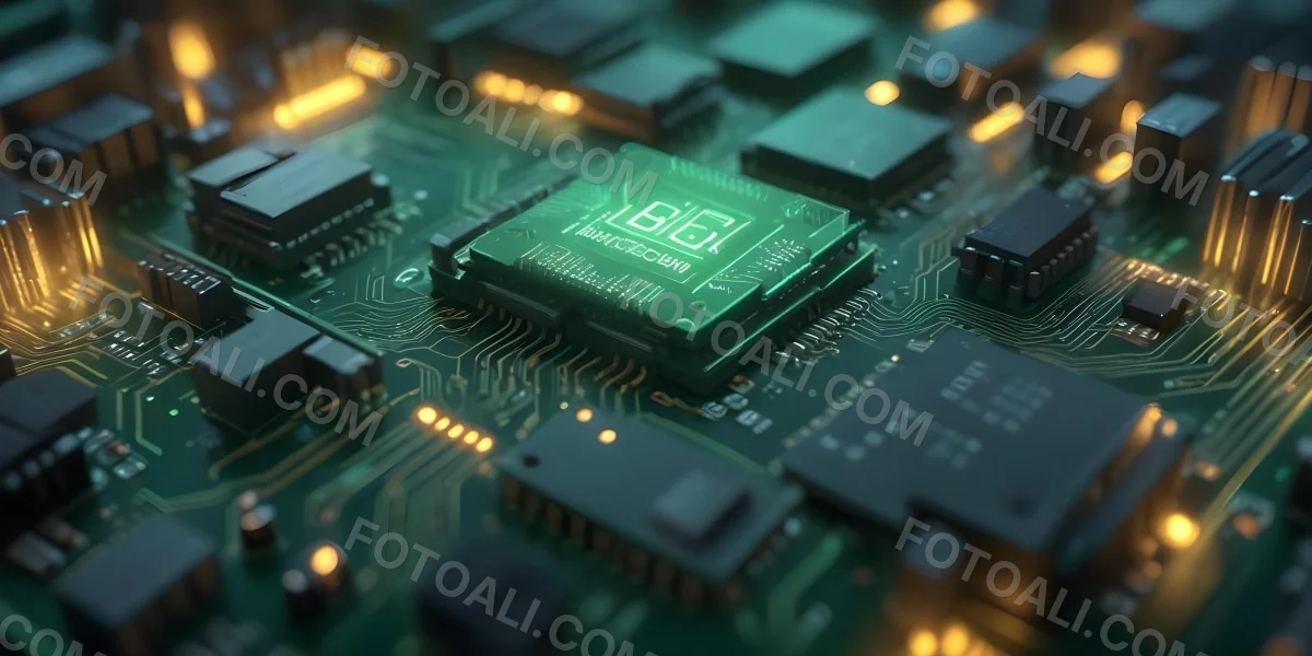 3d Model A Close Up Of A Green Computer Chip With The Word Bicism Written On It Circuit Board With Glowing Elements Bokeh Lights In The Background Figure Octane Render Volumetric Highly Detailed Videogame Aesthet 17 D526