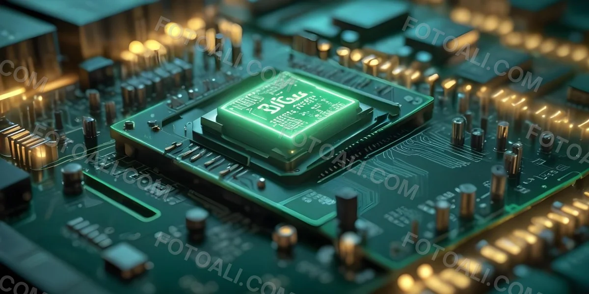 3d Model A Close Up Of A Green Computer Chip With The Word Bicism Written On It Circuit Board With Glowing Elements Bokeh Lights In The Background Figure Octane Render Volumetric Highly Detailed Videogame Aesthet 32 E323