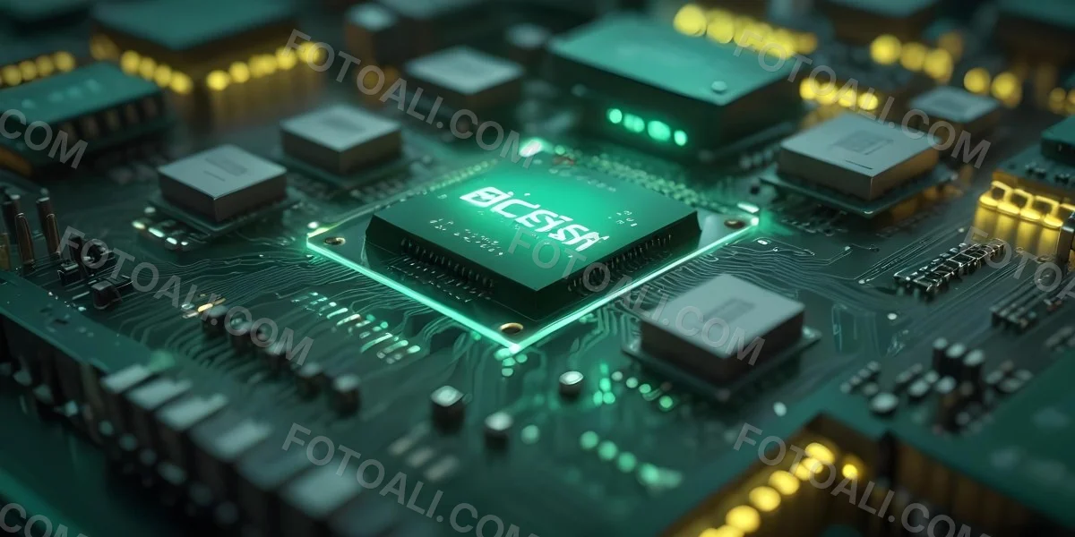 3d Model A Close Up Of A Green Computer Chip With The Word Bicism Written On It Circuit Board With Glowing Elements Bokeh Lights In The Background Figure Octane Render Volumetric Highly Detailed Videogame Aesthet 7 17b6