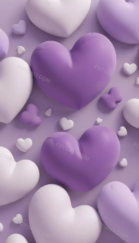 3d Model A Close Up View Of Several Heart Shaped Objects In Various Shades Of Purple And White The Objects Appear To Be Made Of A Soft Plush Material And Are Arranged In A Decorative Manner Against A Plain Light P 29 59f8