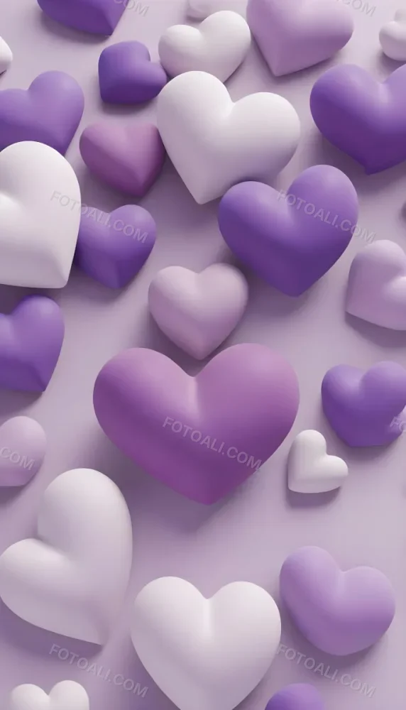 3d Model A Close Up View Of Several Heart Shaped Objects In Various Shades Of Purple And White The Objects Appear To Be Made Of A Soft Plush Material And Are Arranged In A Decorative Manner Against A Plain Light P 36 A162