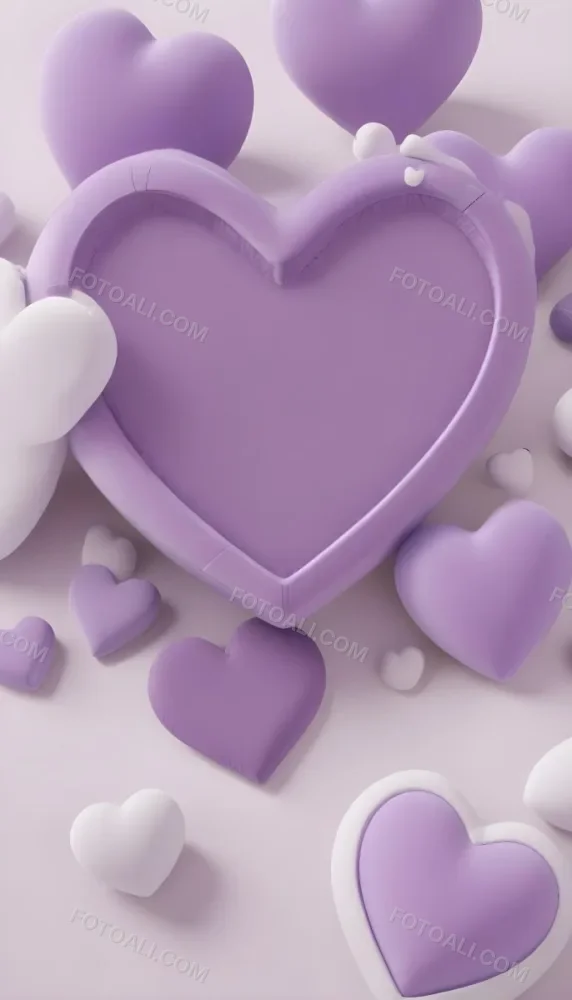 3d Model A Close Up View Of Several Heart Shaped Objects In Various Shades Of Purple And White The Objects Appear To Be Made Of A Soft Plush Material And Are Arranged In A Decorative Manner Against A Plain Light P 38 D9d1