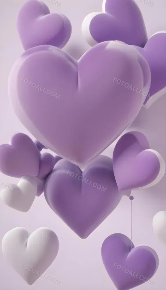 3d Model A Close Up View Of Several Heart Shaped Objects In Various Shades Of Purple And White The Objects Appear To Be Made Of A Soft Plush Material And Are Arranged In A Decorative Manner Against A Plain Light P 40 4021