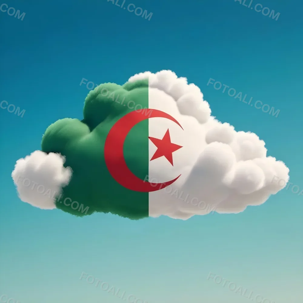 3d Model A Cloud With The Colors Of The Flag Of Algeria Green And White With A Red Crescent And Star In A Blue Sky Figure Octane Render Volumetric Highly Detailed Videogame Aesthetic 11 56e3