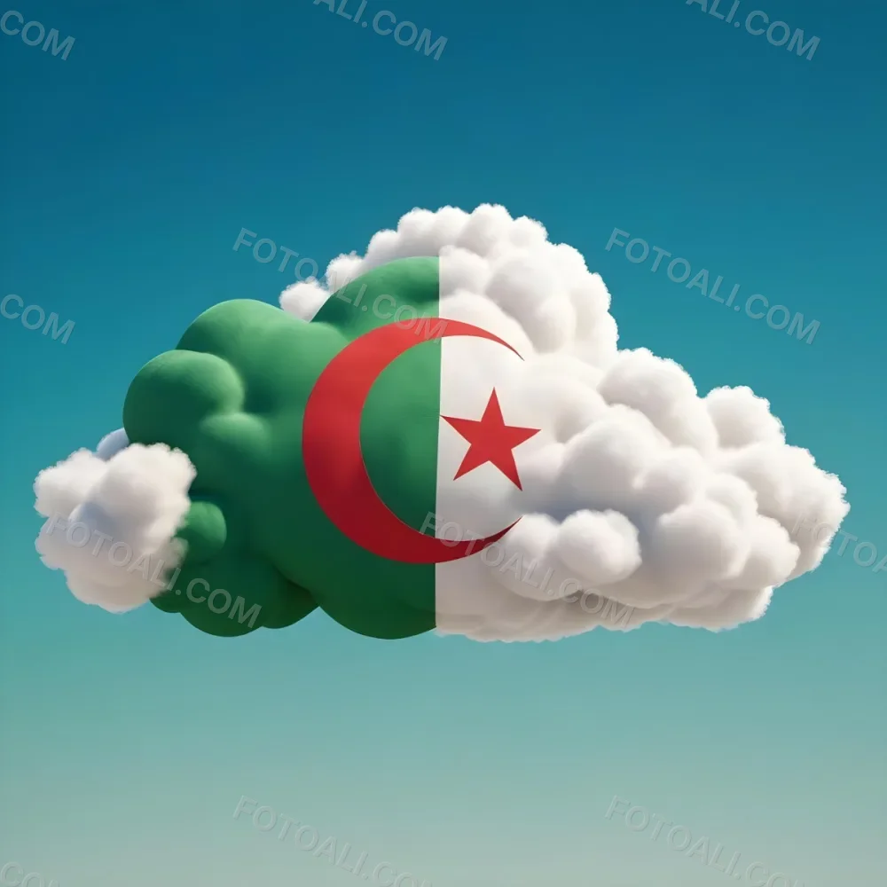 3d Model A Cloud With The Colors Of The Flag Of Algeria Green And White With A Red Crescent And Star In A Blue Sky Figure Octane Render Volumetric Highly Detailed Videogame Aesthetic 15 B7f3