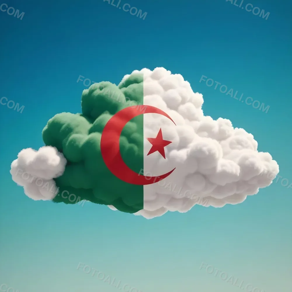 3d Model A Cloud With The Colors Of The Flag Of Algeria Green And White With A Red Crescent And Star In A Blue Sky Figure Octane Render Volumetric Highly Detailed Videogame Aesthetic 2 9b54
