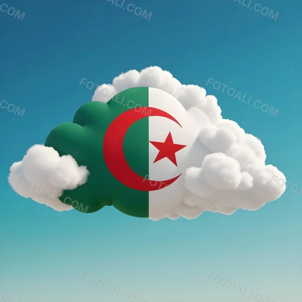 3d Model A Cloud With The Colors Of The Flag Of Algeria Green And White With A Red Crescent And Star In A Blue Sky Figure Octane Render Volumetric Highly Detailed Videogame Aesthetic 22 2501