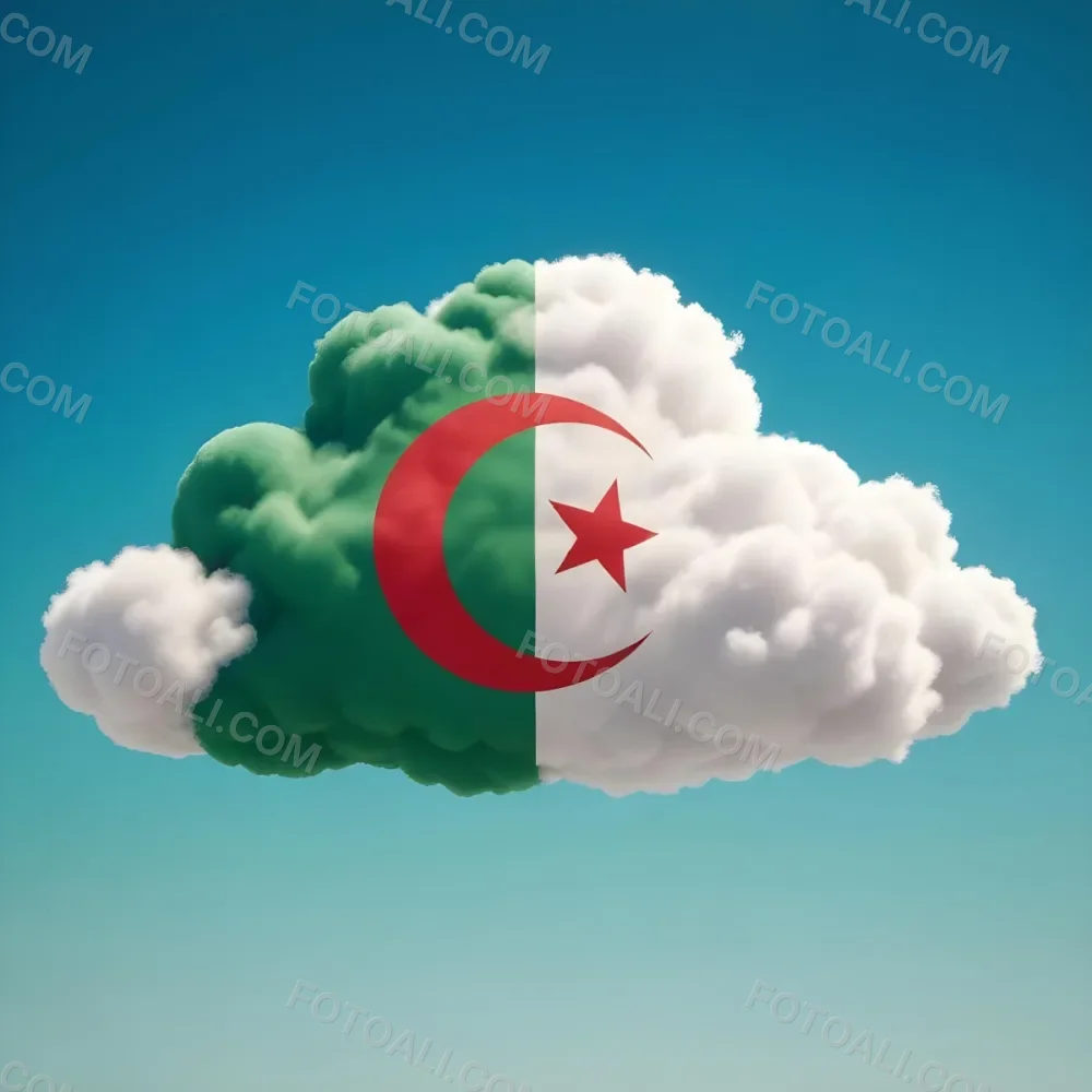 3d Model A Cloud With The Colors Of The Flag Of Algeria Green And White With A Red Crescent And Star In A Blue Sky Figure Octane Render Volumetric Highly Detailed Videogame Aesthetic 3 1ed9