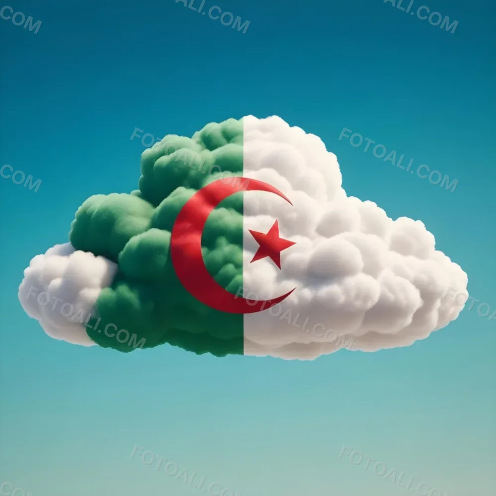 3d Model A Cloud With The Colors Of The Flag Of Algeria Green And White With A Red Crescent And Star In A Blue Sky Figure Octane Render Volumetric Highly Detailed Videogame Aesthetic 8 971c