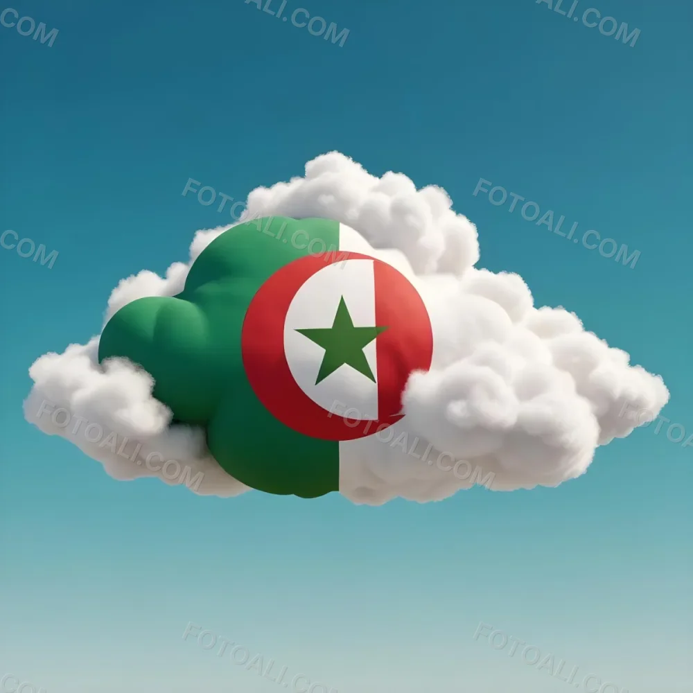 3d Model A Cloud With The Colors Of The Flag Of Algeria Green And White With A Red Crescent And Star In A Blue Sky Figure Octane Render Volumetric Highly Detailed Videogame Aesthetic 9 16cf