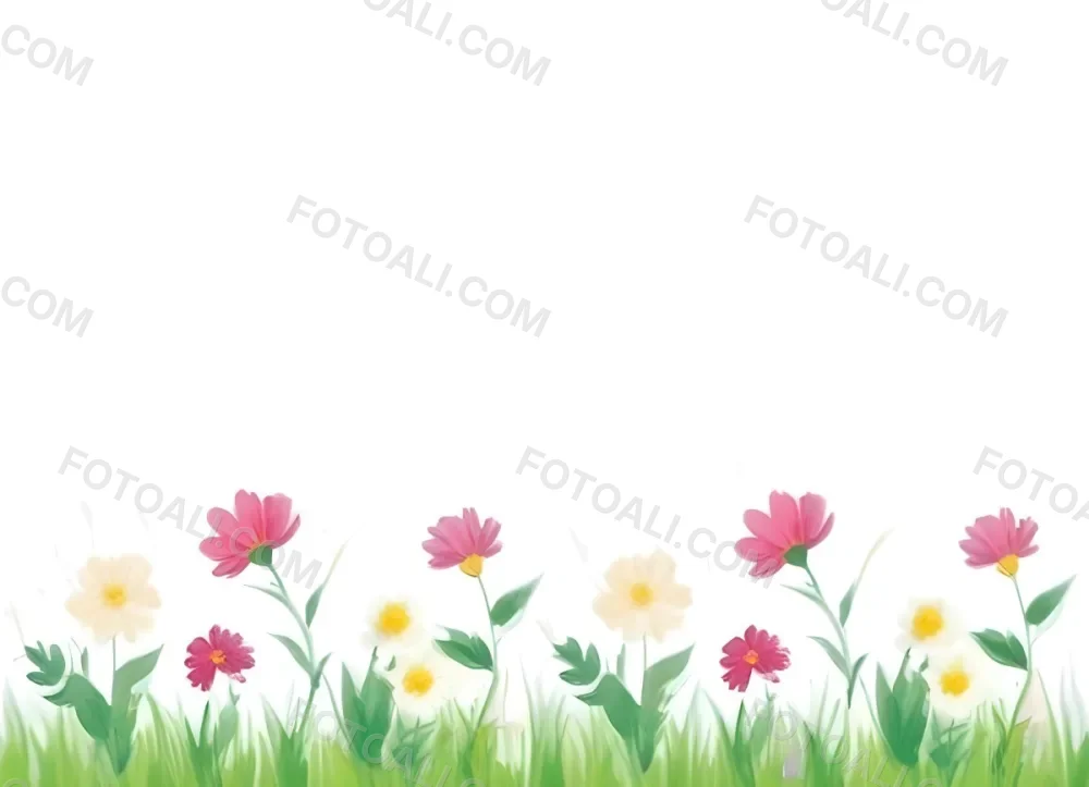 3d Model A Colorful Border Of Various Flowers Including Pink Blooms Set Against A Yellow Background With Green Grass At The Bottom Figure Octane Render Volumetric Highly Detailed Videogame Aesthetic 9 2e0c